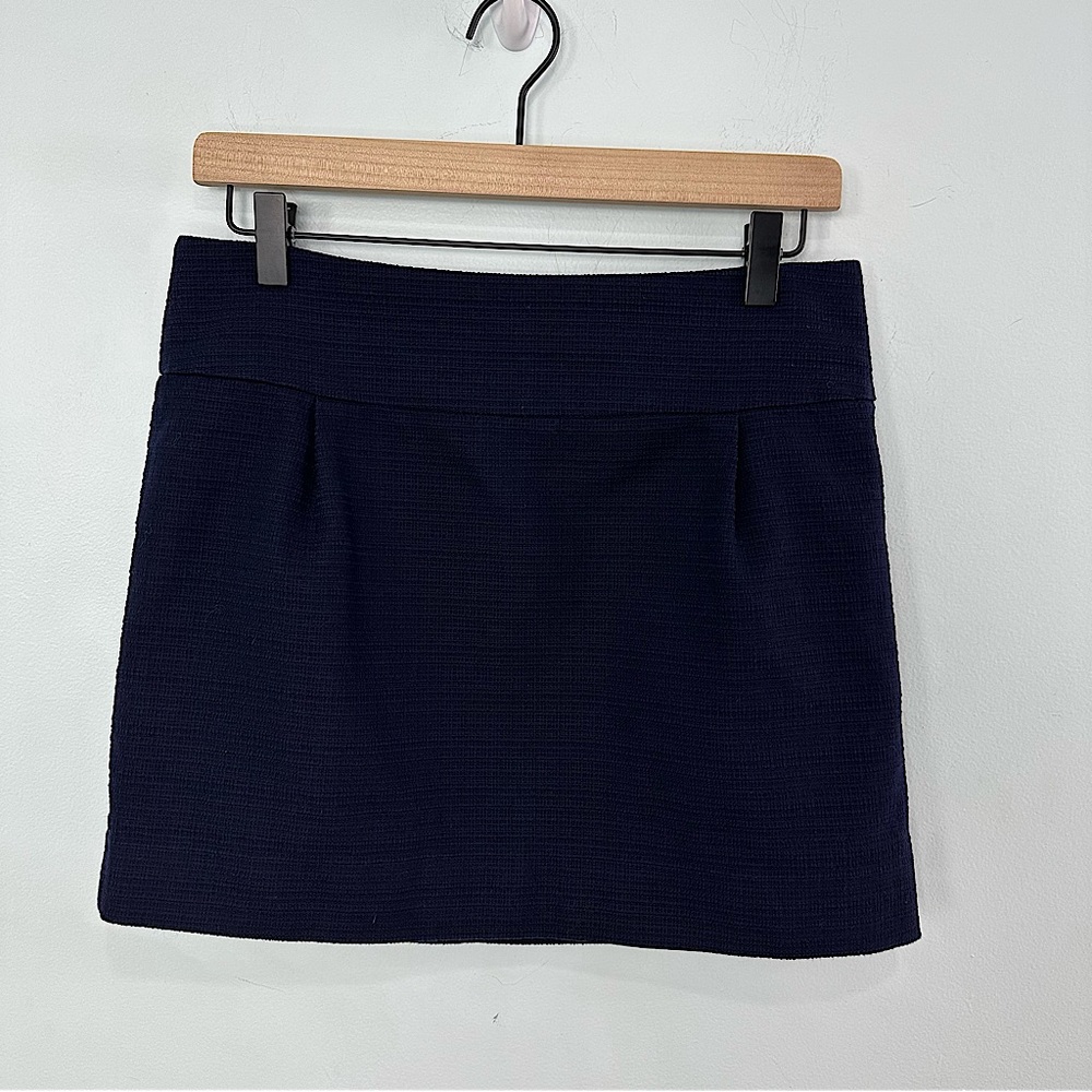 J. Crew Textured Cotton Mini Skirt Navy Blue Size 6 Back Zipper Fully Lined
